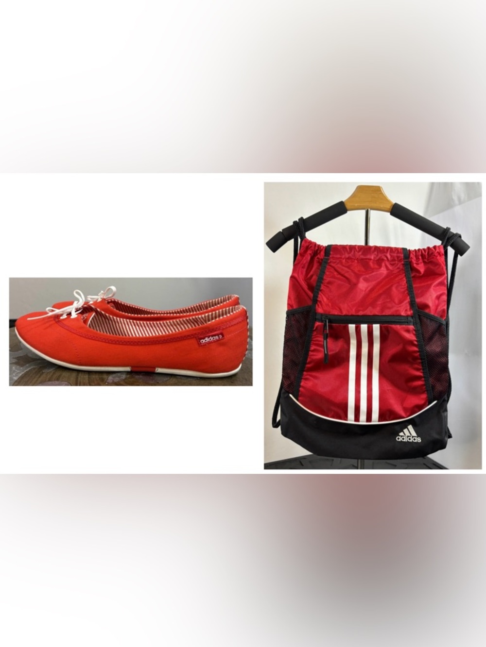 Adidas Bundle - Sackpack & Neo Womens 7.5 Red Ballet Flats Canvas Casual Shoes